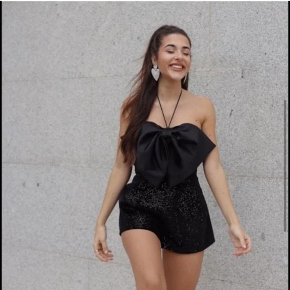 ZARA Bow Trim Sequin Jumpsuit - Picture 11 of 16